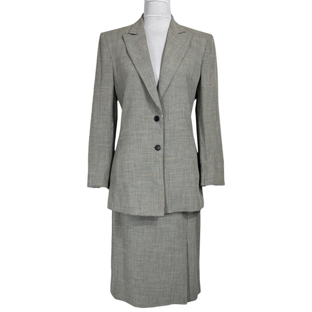 VTG Ryan Scott 2 Piece Houndstooth Blazer Skirt Suit Set Size 8 Business Career
